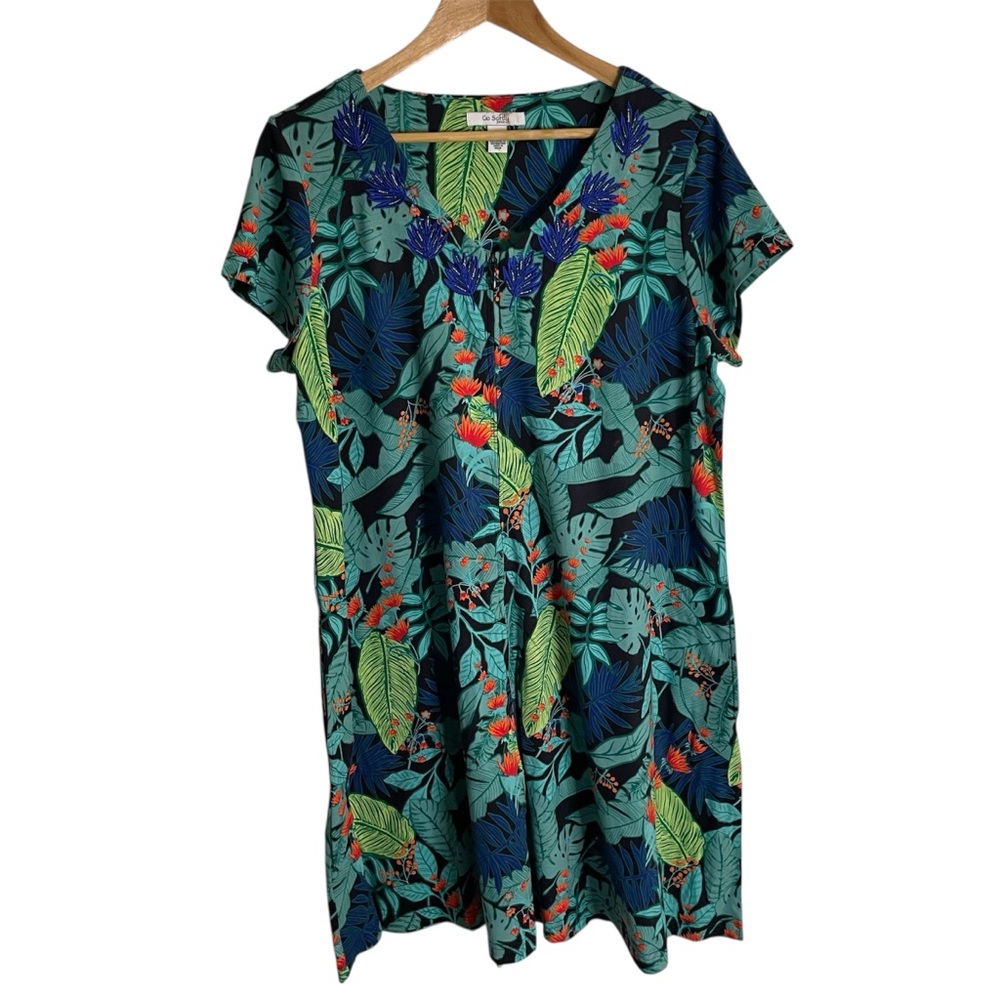 Go Softly Patio Tropical Print Women's Swim Cover-Up With Front Zipper Size L